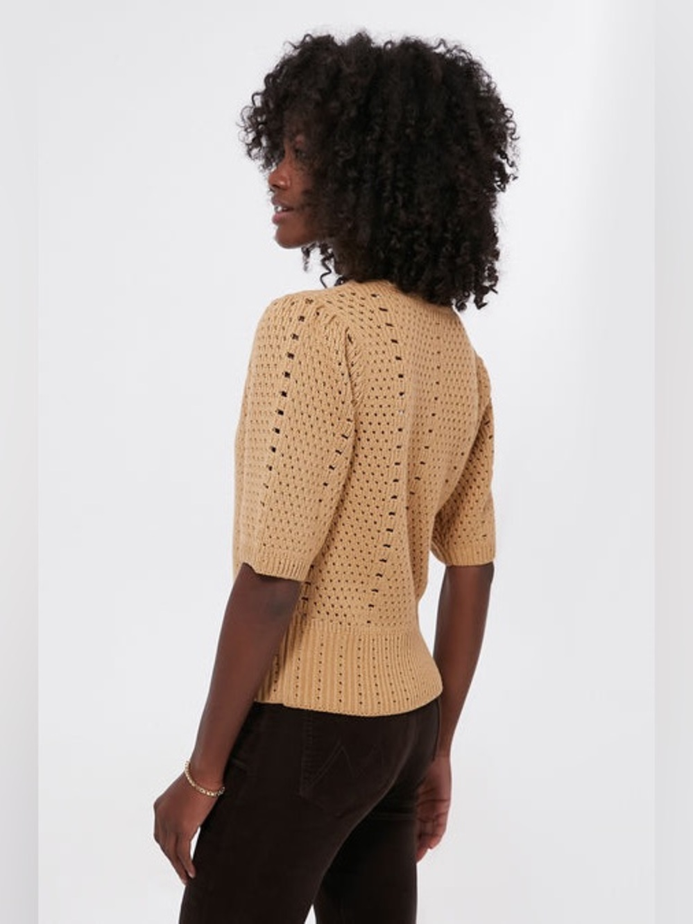 Tuckernuck Hyacinth House Short Sleeve Alice Sweater Cardigan Tan XS Cottagecore - Picture 4 of 11